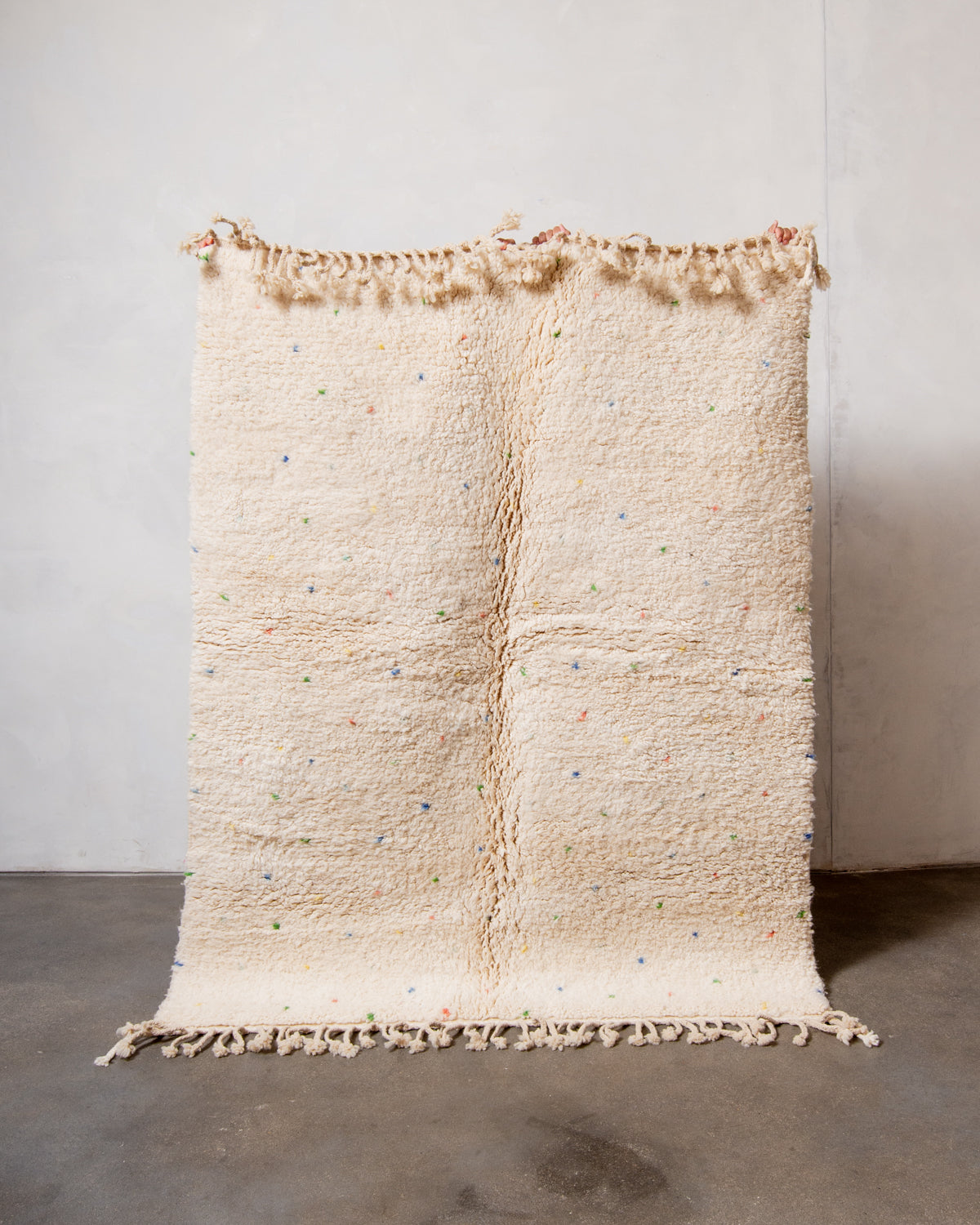 Modern, designer, handcrafted Berber rug from Morocco. Beniourain carpet with beautiful colours and patterns and fluffy wool texture.